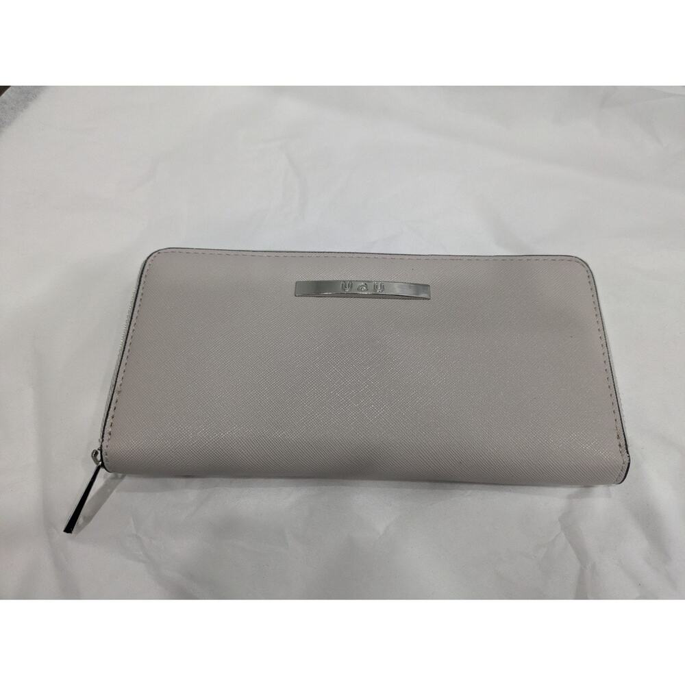 Vegan Leather Wallet Zip Around Continental Stone Grey